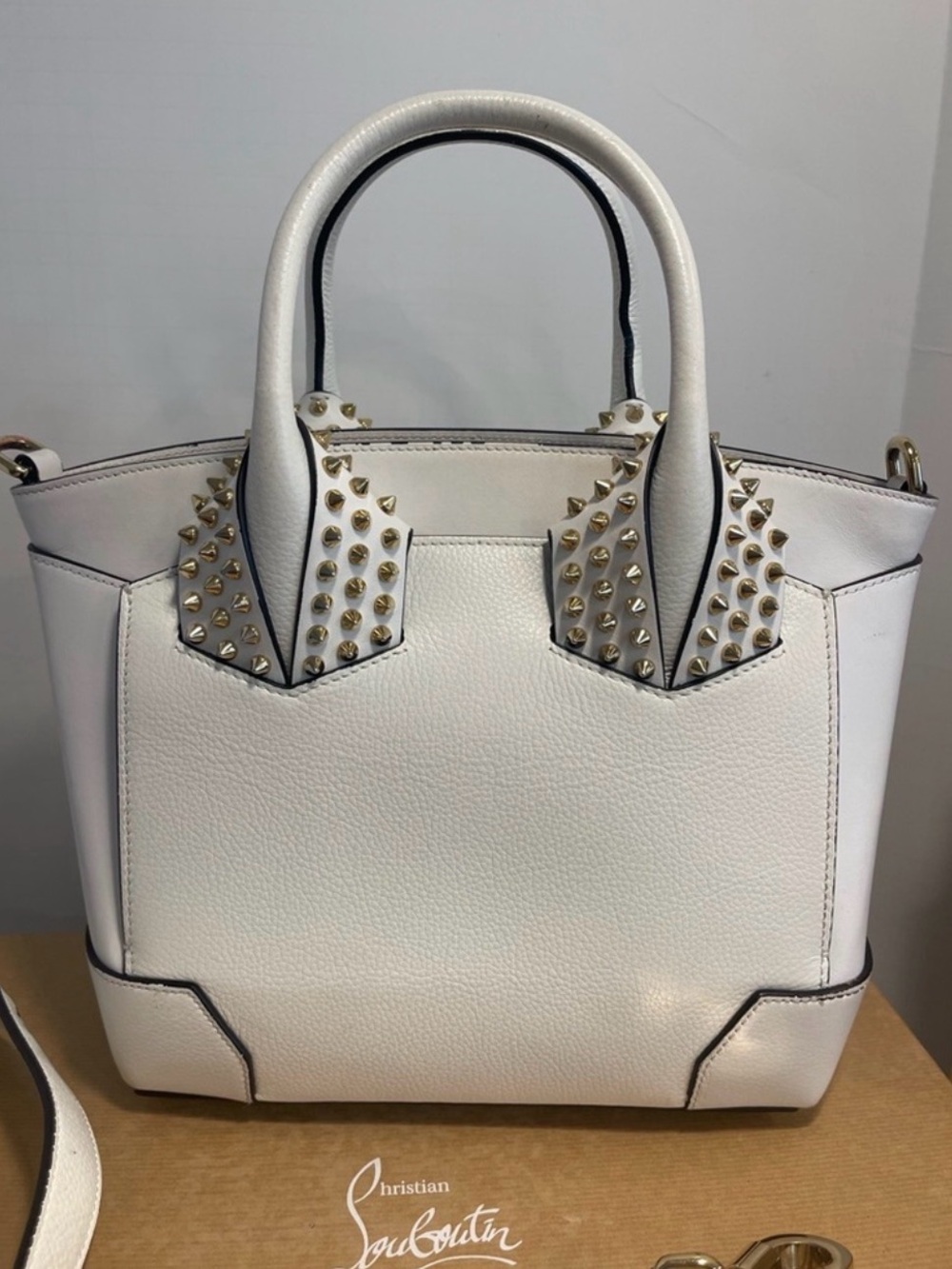 Christian Louboutin White Leather Studded Satchel